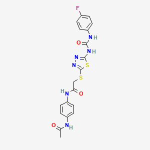 molecular formula C19H17FN6O3S2 B2895375 N-(4-acetamidophenyl)-2-((5-(3-(4-fluorophenyl)ureido)-1,3,4-thiadiazol-2-yl)thio)acetamide CAS No. 886936-21-6