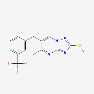 molecular formula C16H15F3N4S B2895376 5,7-Dimethyl-2-(methylsulfanyl)-6-[3-(trifluoromethyl)benzyl][1,2,4]triazolo[1,5-a]pyrimidine CAS No. 439112-28-4