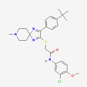 molecular formula C27H33ClN4O2S B2895401 2-((3-(4-(tert-butyl)phenyl)-8-methyl-1,4,8-triazaspiro[4.5]deca-1,3-dien-2-yl)thio)-N-(3-chloro-4-methoxyphenyl)acetamide CAS No. 1189949-77-6