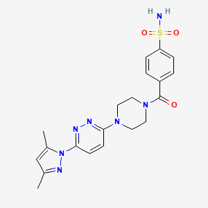 molecular formula C20H23N7O3S B2895406 4-(4-(6-(3,5-dimethyl-1H-pyrazol-1-yl)pyridazin-3-yl)piperazine-1-carbonyl)benzenesulfonamide CAS No. 1226436-74-3