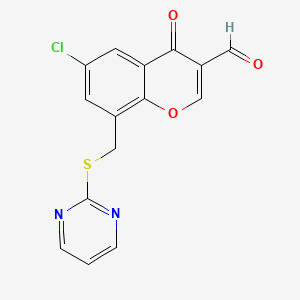 6-Chloro-4-oxo-8-(pyrimidin-2-ylsulfanylmethyl)-4H-chromene-3-carbaldehyde