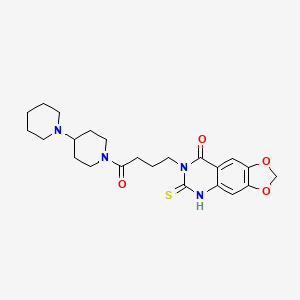 molecular formula C23H30N4O4S B2895453 7-[4-氧代-4-(4-哌啶-1-基哌啶-1-基)丁基]-6-硫代亚甲基-5H-[1,3]二氧杂环[4,5-g]喹唑啉-8-酮 CAS No. 688054-39-9