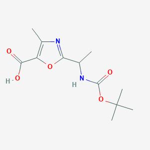 molecular formula C12H18N2O5 B2895468 4-甲基-2-[1-[(2-甲基丙烷-2-基)氧羰基氨基]乙基]-1,3-恶唑-5-羧酸 CAS No. 2490432-82-9