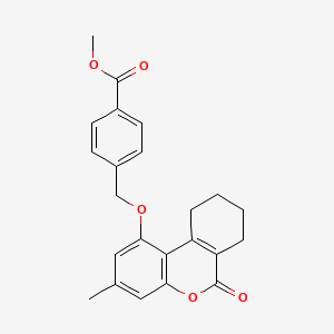 molecular formula C23H22O5 B2895481 methyl 4-{[(3-methyl-6-oxo-7,8,9,10-tetrahydro-6H-benzo[c]chromen-1-yl)oxy]methyl}benzoate CAS No. 307550-90-9