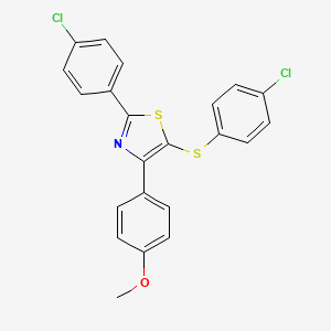 molecular formula C22H15Cl2NOS2 B2895490 2-(4-Chlorophenyl)-5-[(4-chlorophenyl)sulfanyl]-4-(4-methoxyphenyl)-1,3-thiazole CAS No. 865658-09-9