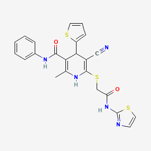 5-cyano-2-methyl-6-((2-oxo-2-(thiazol-2-ylamino)ethyl)thio)-N-phenyl-4-(thiophen-2-yl)-1,4-dihydropyridine-3-carboxamide