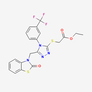 molecular formula C21H17F3N4O3S2 B2895506 ethyl 2-((5-((2-oxobenzo[d]thiazol-3(2H)-yl)methyl)-4-(3-(trifluoromethyl)phenyl)-4H-1,2,4-triazol-3-yl)thio)acetate CAS No. 847403-78-5