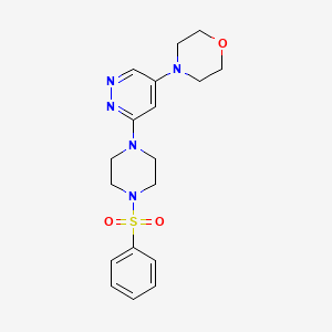 molecular formula C18H23N5O3S B2895530 4-(6-(4-(Phenylsulfonyl)piperazin-1-yl)pyridazin-4-yl)morpholine CAS No. 1448028-32-7