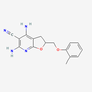 molecular formula C16H16N4O2 B2895531 4,6-二氨基-2-[(2-甲基苯氧基)甲基]-2,3-二氢呋喃[2,3-b]吡啶-5-腈 CAS No. 343374-98-1