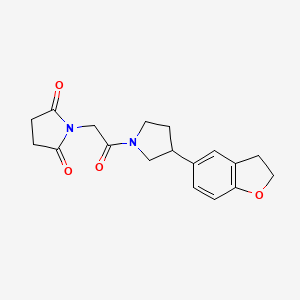 molecular formula C18H20N2O4 B2895539 1-{2-[3-(2,3-Dihydro-1-benzofuran-5-yl)pyrrolidin-1-yl]-2-oxoethyl}pyrrolidine-2,5-dione CAS No. 2097896-41-6