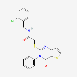 molecular formula C22H18ClN3O2S2 B2895546 N-(2-chlorobenzyl)-2-{[3-(2-methylphenyl)-4-oxo-3,4-dihydrothieno[3,2-d]pyrimidin-2-yl]sulfanyl}acetamide CAS No. 1291832-25-1