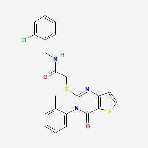 molecular formula C22H18ClN3O2S2 B2895546 N-(2-氯苄基)-2-{[3-(2-甲基苯基)-4-氧代-3,4-二氢噻吩[3,2-d]嘧啶-2-基]硫代}乙酰胺 CAS No. 1291832-25-1