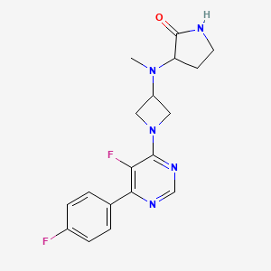 molecular formula C18H19F2N5O B2895549 3-[[1-[5-Fluoro-6-(4-fluorophenyl)pyrimidin-4-yl]azetidin-3-yl]-methylamino]pyrrolidin-2-one CAS No. 2379949-75-2