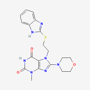 molecular formula C19H21N7O3S B2895554 7-[2-(1H-BENZIMIDAZOL-2-YLSULFANYL)ETHYL]-3-METHYL-8-(4-MORPHOLINYL)-3,7-DIHYDRO-1H-PURINE-2,6-DIONE CAS No. 796881-03-3