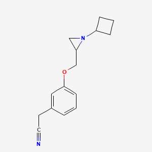 molecular formula C15H18N2O B2895557 2-[3-[(1-Cyclobutylaziridin-2-yl)methoxy]phenyl]acetonitrile CAS No. 2418714-89-1