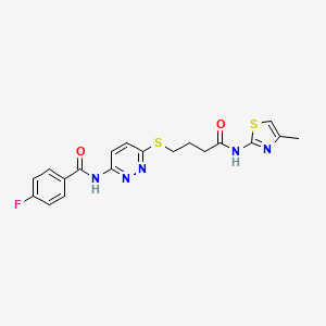 molecular formula C19H18FN5O2S2 B2895558 4-fluoro-N-(6-((4-((4-methylthiazol-2-yl)amino)-4-oxobutyl)thio)pyridazin-3-yl)benzamide CAS No. 1105248-99-4
