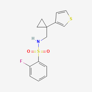 molecular formula C14H14FNO2S2 B2895559 2-Fluoro-N-[(1-thiophen-3-ylcyclopropyl)methyl]benzenesulfonamide CAS No. 2415621-07-5