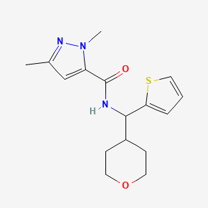 molecular formula C16H21N3O2S B2895563 1,3-dimethyl-N-[(oxan-4-yl)(thiophen-2-yl)methyl]-1H-pyrazole-5-carboxamide CAS No. 2097912-52-0