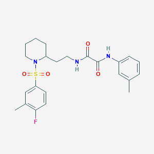 molecular formula C23H28FN3O4S B2895570 N1-(2-(1-((4-氟-3-甲基苯基)磺酰基)哌啶-2-基)乙基)-N2-(间甲苯基)草酰胺 CAS No. 898426-18-1