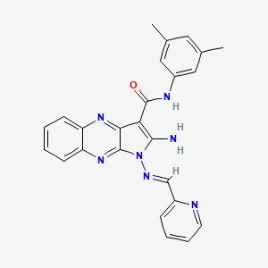 molecular formula C25H21N7O B2895575 (E)-2-氨基-N-(3,5-二甲苯基)-1-((吡啶-2-基亚甲基)氨基)-1H-吡咯并[2,3-b]喹喔啉-3-甲酰胺 CAS No. 587007-60-1
