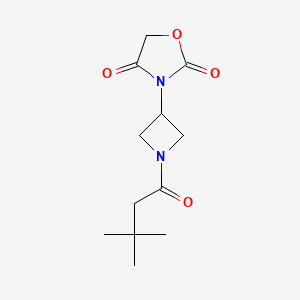 molecular formula C12H18N2O4 B2895578 3-(1-(3,3-二甲基丁酰)氮杂环丁-3-基)恶唑烷-2,4-二酮 CAS No. 2034382-25-5