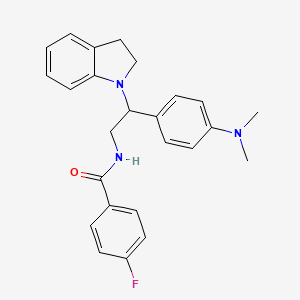 molecular formula C25H26FN3O B2895583 N-(2-(4-(二甲氨基)苯基)-2-(吲哚啉-1-基)乙基)-4-氟苯甲酰胺 CAS No. 946287-09-8