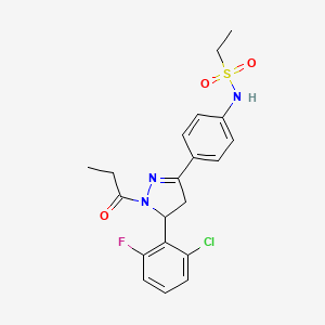 molecular formula C20H21ClFN3O3S B2895594 N-(4-(5-(2-chloro-6-fluorophenyl)-1-propionyl-4,5-dihydro-1H-pyrazol-3-yl)phenyl)ethanesulfonamide CAS No. 852141-44-7