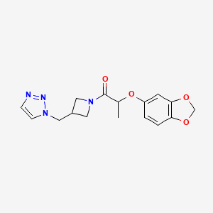 molecular formula C16H18N4O4 B2895595 2-(1,3-Benzodioxol-5-yloxy)-1-[3-(triazol-1-ylmethyl)azetidin-1-yl]propan-1-one CAS No. 2309585-48-4