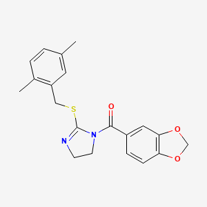 molecular formula C20H20N2O3S B2895603 苯并[d][1,3]二氧杂环-5-基(2-((2,5-二甲基苄基)硫代)-4,5-二氢-1H-咪唑-1-基)甲苯酮 CAS No. 851804-41-6