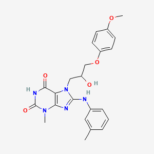 molecular formula C23H25N5O5 B2895607 7-(2-hydroxy-3-(4-methoxyphenoxy)propyl)-3-methyl-8-(m-tolylamino)-1H-purine-2,6(3H,7H)-dione CAS No. 505081-15-2