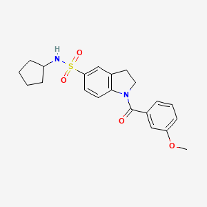 molecular formula C21H24N2O4S B2895619 5-[(Cyclopentylamino)sulfonyl]indolinyl 3-methoxyphenyl ketone CAS No. 919019-59-3