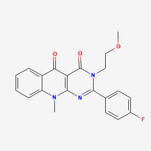 molecular formula C21H18FN3O3 B2895626 2-(4-fluorophenyl)-3-(2-methoxyethyl)-10-methylpyrimido[4,5-b]quinoline-4,5(3H,10H)-dione CAS No. 883956-86-3