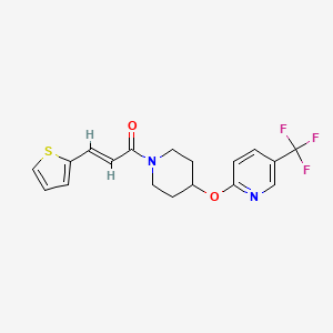 molecular formula C18H17F3N2O2S B2895640 (E)-3-(thiophen-2-yl)-1-(4-((5-(trifluoromethyl)pyridin-2-yl)oxy)piperidin-1-yl)prop-2-en-1-one CAS No. 1421586-62-0