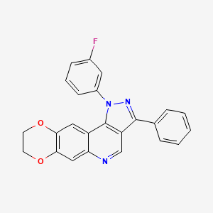 molecular formula C24H16FN3O2 B2895642 1-(3-fluorophenyl)-3-phenyl-8,9-dihydro-1H-[1,4]dioxino[2,3-g]pyrazolo[4,3-c]quinoline CAS No. 901044-70-0