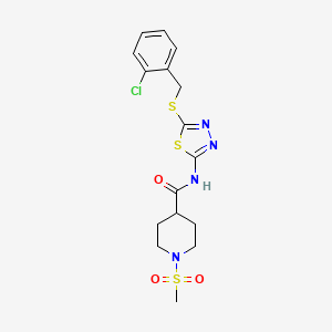 molecular formula C16H19ClN4O3S3 B2895670 N-(5-((2-chlorobenzyl)thio)-1,3,4-thiadiazol-2-yl)-1-(methylsulfonyl)piperidine-4-carboxamide CAS No. 1226453-96-8