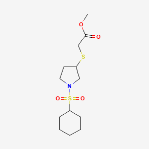 molecular formula C13H23NO4S2 B2895685 2-((1-(环己基磺酰基)吡咯烷-3-基)硫代)乙酸甲酯 CAS No. 1795299-12-5