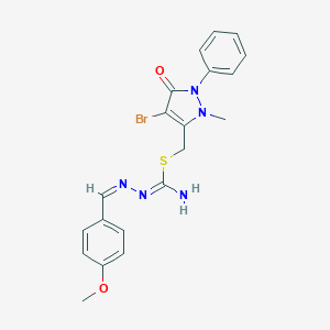 molecular formula C20H20BrN5O2S B289571 (4-bromo-2-methyl-5-oxo-1-phenylpyrazol-3-yl)methyl N'-[(Z)-(4-methoxyphenyl)methylideneamino]carbamimidothioate 
