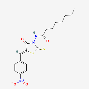 molecular formula C18H21N3O4S2 B2895731 N-[(5Z)-5-[(4-硝基苯基)亚甲基]-4-氧代-2-硫代亚甲基-1,3-噻唑烷-3-基]辛酰胺 CAS No. 300819-09-4