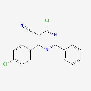 molecular formula C17H9Cl2N3 B2895748 4-Chloro-6-(4-chlorophenyl)-2-phenyl-5-pyrimidinecarbonitrile CAS No. 338976-31-1