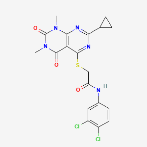 molecular formula C19H17Cl2N5O3S B2895753 2-((2-cyclopropyl-6,8-dimethyl-5,7-dioxo-5,6,7,8-tetrahydropyrimido[4,5-d]pyrimidin-4-yl)thio)-N-(3,4-dichlorophenyl)acetamide CAS No. 906225-78-3