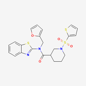 molecular formula C22H21N3O4S3 B2895754 N-(benzo[d]thiazol-2-yl)-N-(furan-2-ylmethyl)-1-(thiophen-2-ylsulfonyl)piperidine-3-carboxamide CAS No. 921849-17-4