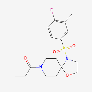 molecular formula C17H23FN2O4S B2895763 4-[(4-氟-3-甲基苯基)磺酰基]-8-丙酰基-1-氧杂-4,8-二氮螺[4.5]癸烷 CAS No. 946217-29-4
