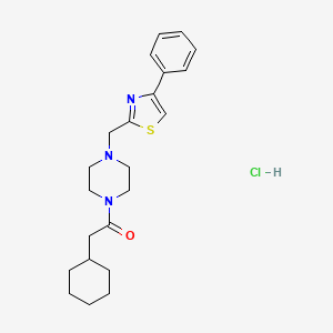 molecular formula C22H30ClN3OS B2895764 2-Cyclohexyl-1-(4-((4-phenylthiazol-2-yl)methyl)piperazin-1-yl)ethanone hydrochloride CAS No. 1323604-76-7