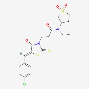 molecular formula C19H21ClN2O4S3 B2895766 3-[(5Z)-5-(4-chlorobenzylidene)-4-oxo-2-thioxo-1,3-thiazolidin-3-yl]-N-(1,1-dioxidotetrahydrothiophen-3-yl)-N-ethylpropanamide CAS No. 941899-90-7