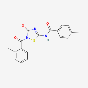 molecular formula C18H15N3O3S B2895768 4-methyl-N-[2-(2-methylbenzoyl)-3-oxo-2,3-dihydro-1,2,4-thiadiazol-5-yl]benzenecarboxamide CAS No. 478031-95-7