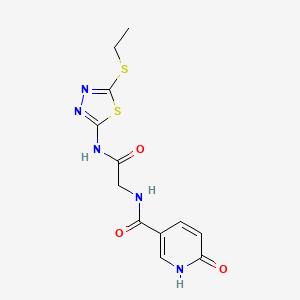 molecular formula C12H13N5O3S2 B2895775 N-(2-((5-(ethylthio)-1,3,4-thiadiazol-2-yl)amino)-2-oxoethyl)-6-oxo-1,6-dihydropyridine-3-carboxamide CAS No. 1219901-46-8