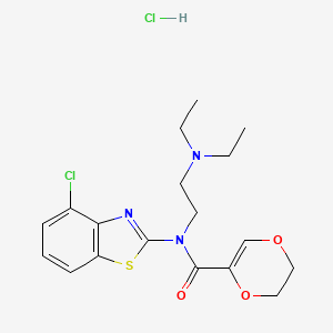 molecular formula C18H23Cl2N3O3S B2895777 N-(4-chlorobenzo[d]thiazol-2-yl)-N-(2-(diethylamino)ethyl)-5,6-dihydro-1,4-dioxine-2-carboxamide hydrochloride CAS No. 1216809-31-2