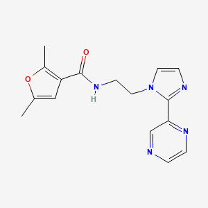 molecular formula C16H17N5O2 B2895782 2,5-dimethyl-N-(2-(2-(pyrazin-2-yl)-1H-imidazol-1-yl)ethyl)furan-3-carboxamide CAS No. 2034476-64-5