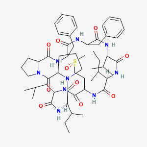 molecular formula C56H83N9O10S B2895787 24,27-Dibenzyl-9,18-di(butan-2-yl)-12-(2-methylpropyl)-15-(2-methylsulfinylethyl)-21-propan-2-yl-1,7,10,13,16,19,22,25,28-nonazatricyclo[28.3.0.03,7]tritriacontane-2,8,11,14,17,20,23,26,29-nonone CAS No. 222527-65-3