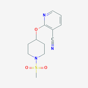 molecular formula C12H15N3O3S B2895789 2-((1-(Methylsulfonyl)piperidin-4-yl)oxy)nicotinonitrile CAS No. 1797754-78-9